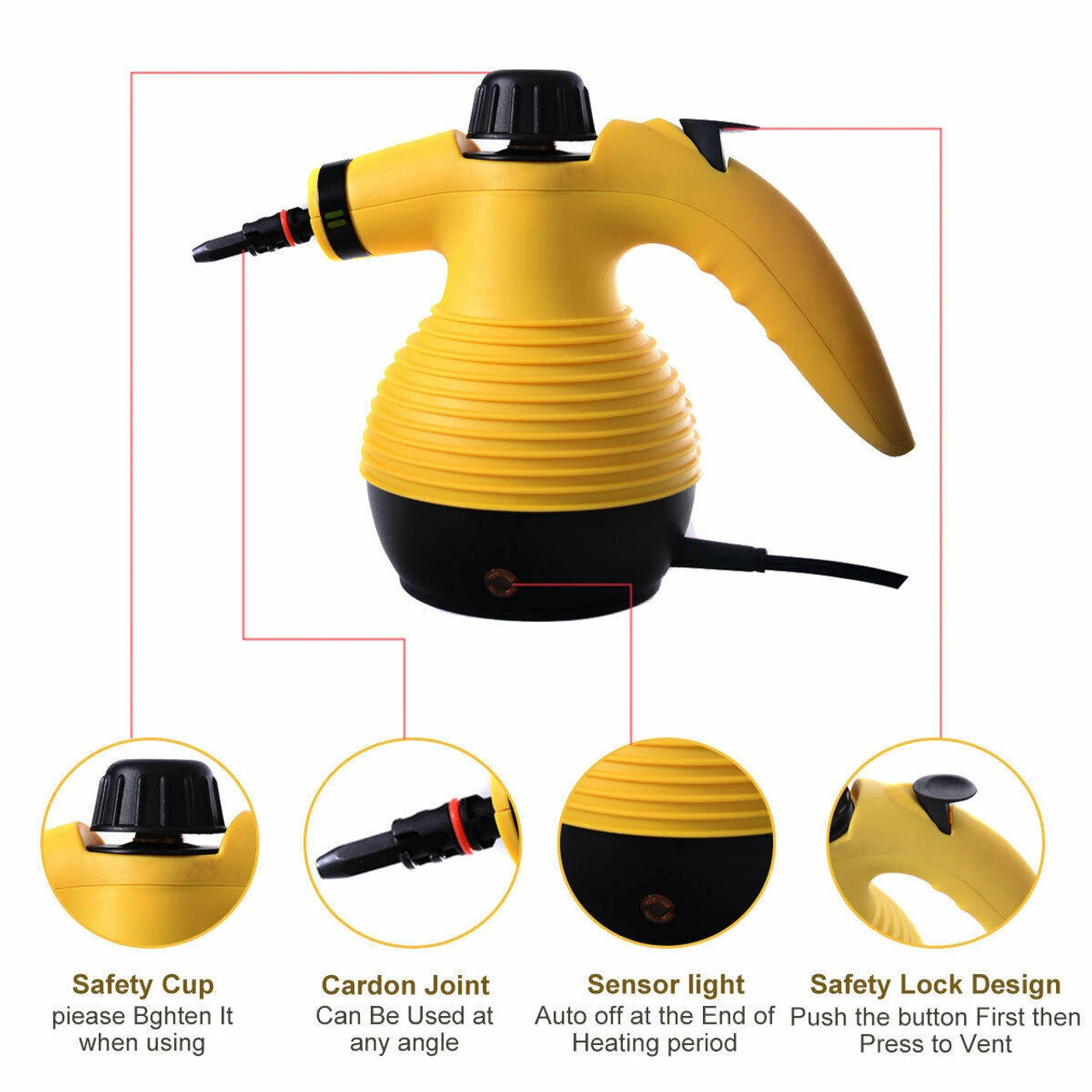 1050W Multi Steam Cleaner Handheld Steamer For Household Car Cleaning Portable 5 1050W Multi Steam Cleaner Handheld Steamer For Household Car Cleaning Portable - Image 3