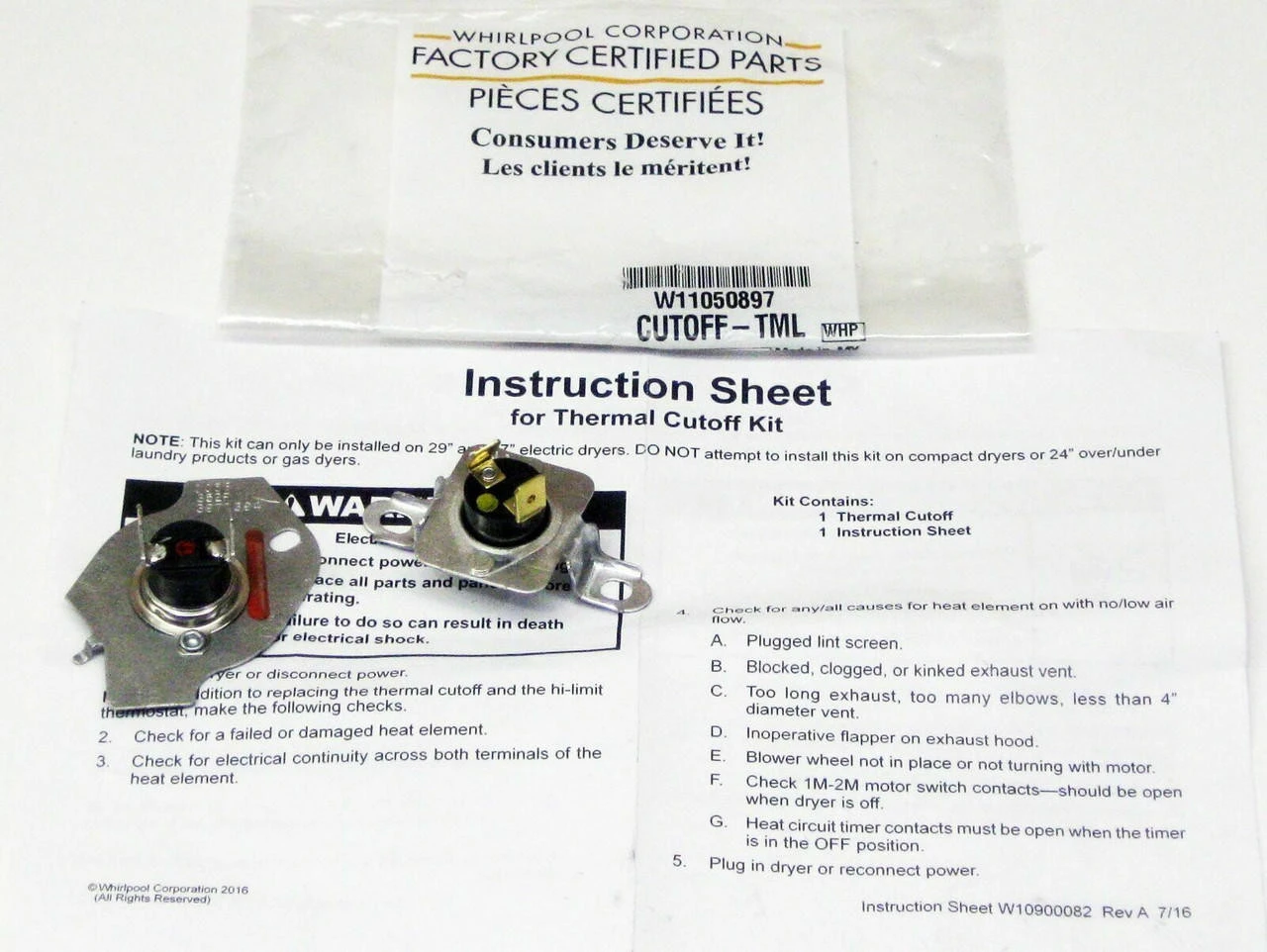 3403140, 280010, W11050897 OEM Dryer Limit Thermostat 3 3403140, 280010, W11050897 OEM Dryer Limit Thermostat