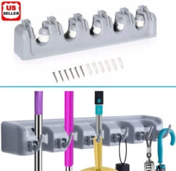 Broom Holder And Garden Tool Garage Organizer 5 Slots 6 Hooks For Rake Mop Wall -Home Appliances Store broom holder and garden tool garage organizer 5 slots 6 hooks for rake mop wall 86993.1682339151