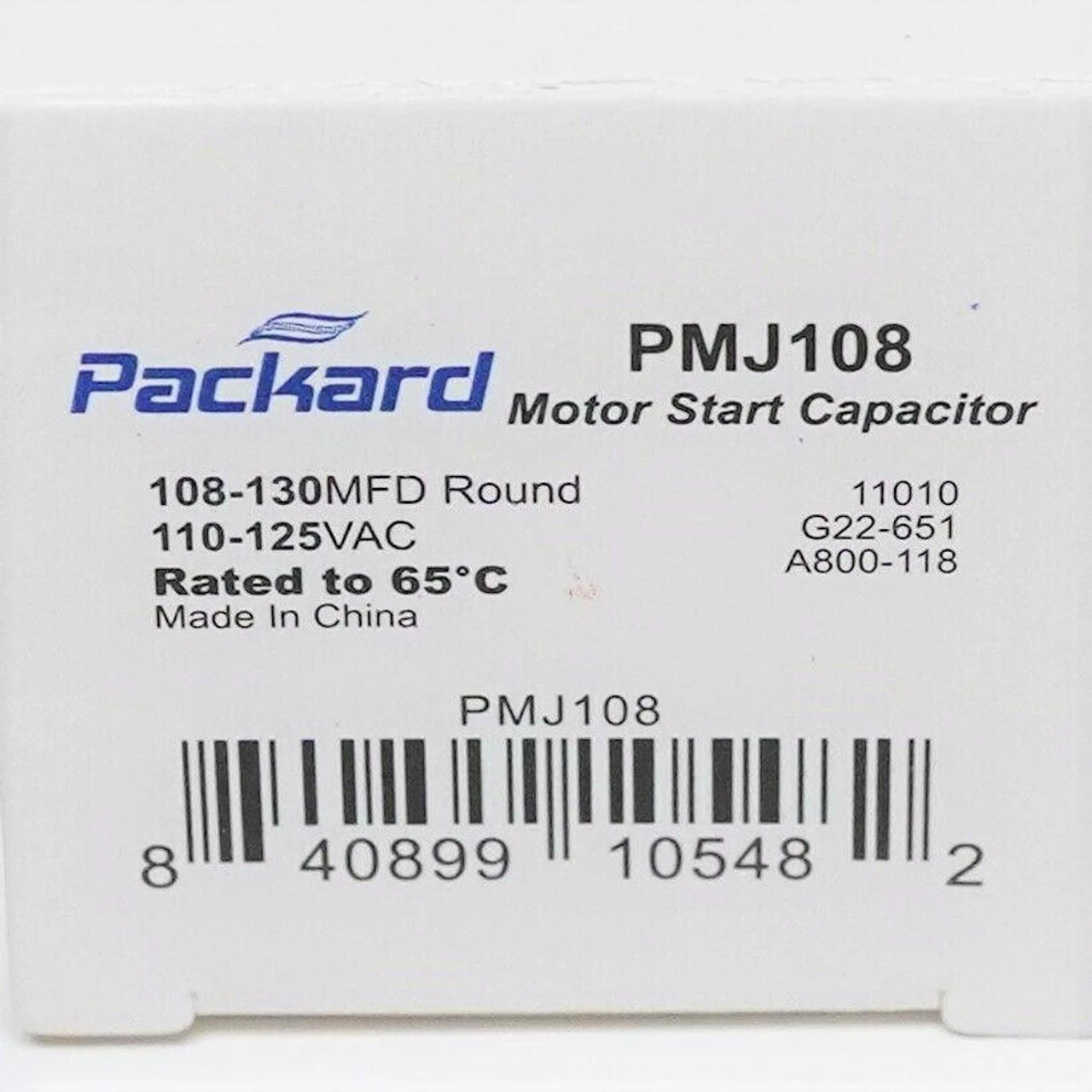 Packard PMJ108 Motor Start Capacitor. 108-130 MFD UF / 110-125 VAC 4 Packard PMJ108 Motor Start Capacitor. 108-130 MFD UF / 110-125 VAC - Image 2