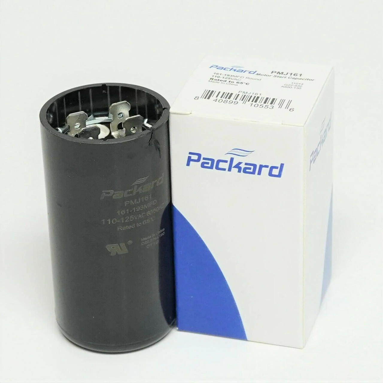 Packard PMJ161 Motor Start Capacitor. 161-193 MFD UF / 110-125 VAC 3 Packard PMJ161 Motor Start Capacitor. 161-193 MFD UF / 110-125 VAC