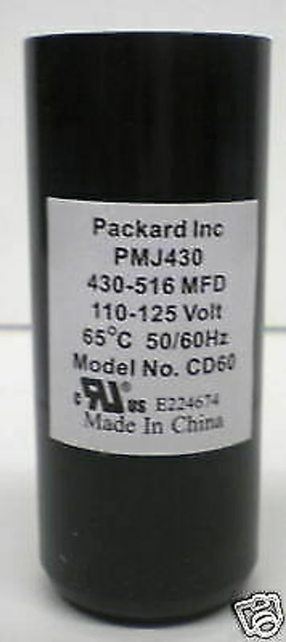 Packard PMJ430 Motor Start Capacitor. 430-516 MFD UF / 110-125 VAC 3 Packard PMJ430 Motor Start Capacitor. 430-516 MFD UF / 110-125 VAC
