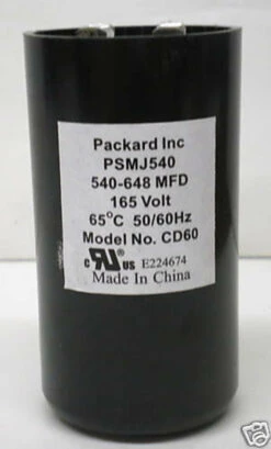 Packard PSMJ540 Motor Start Capacitor. 540-648 MFD UF / 165 VAC