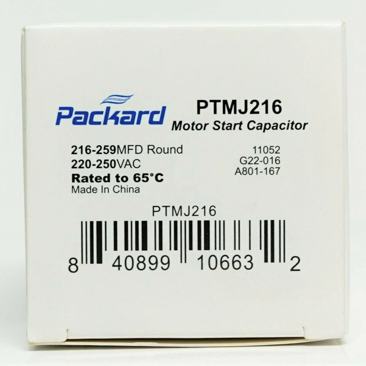 Packard PTMJ216 Motor Start Capacitor. 216-259 MFD UF / 220-250 VAC 5 Packard PTMJ216 Motor Start Capacitor. 216-259 MFD UF / 220-250 VAC - Image 3
