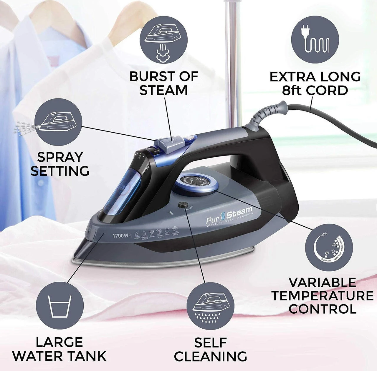 Professional Grade 1700W Steam Iron For Clothes With Rapid Even Heat Curtains 9 Professional Grade 1700W Steam Iron For Clothes With Rapid Even Heat Curtains - Image 7