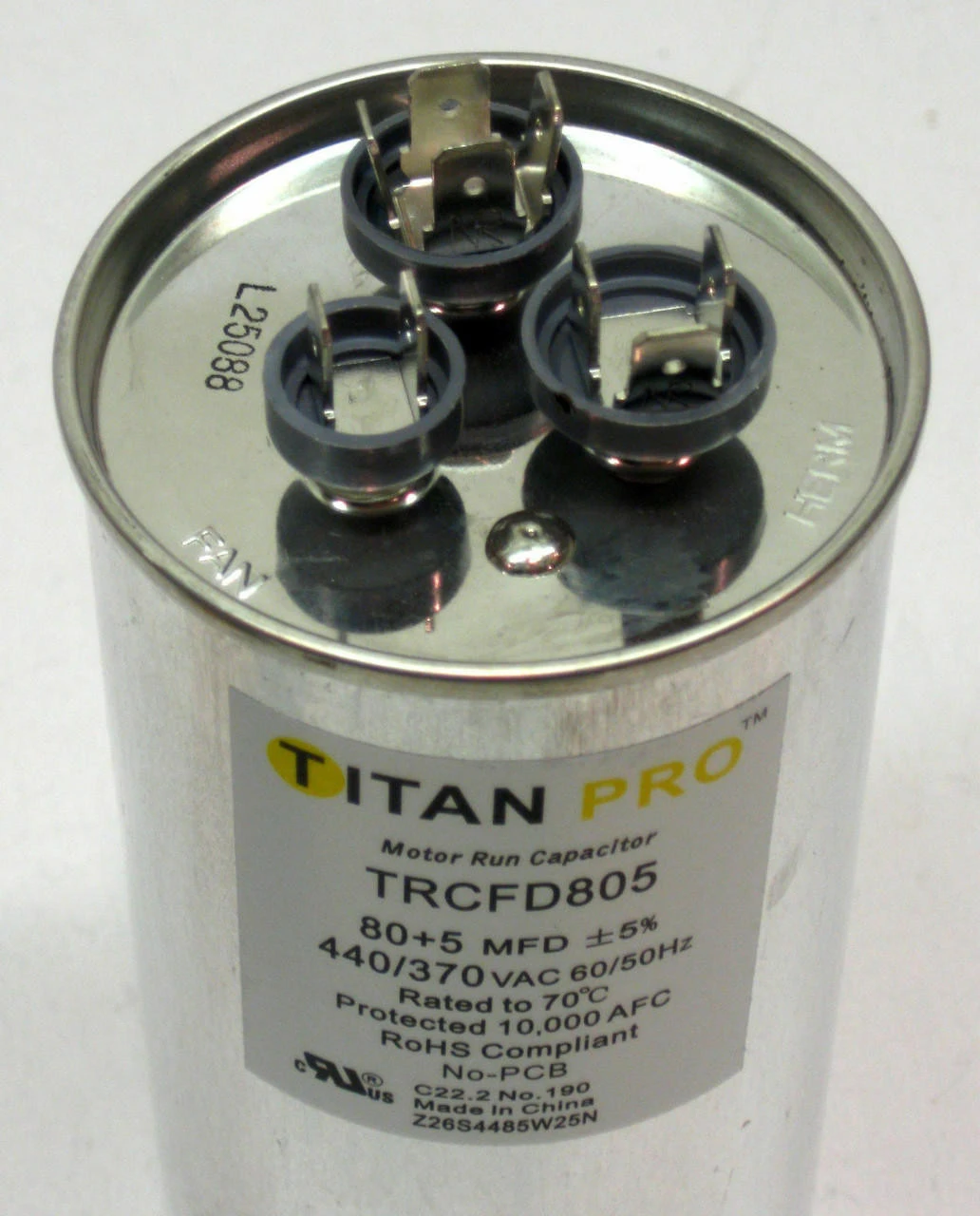 TitanPro TRCFD805 HVAC Round Dual Motor Run Capacitor. 80/5 MFD/UF440/370 Volts 4 TitanPro TRCFD805 HVAC Round Dual Motor Run Capacitor. 80/5 MFD/UF440/370 Volts - Image 2