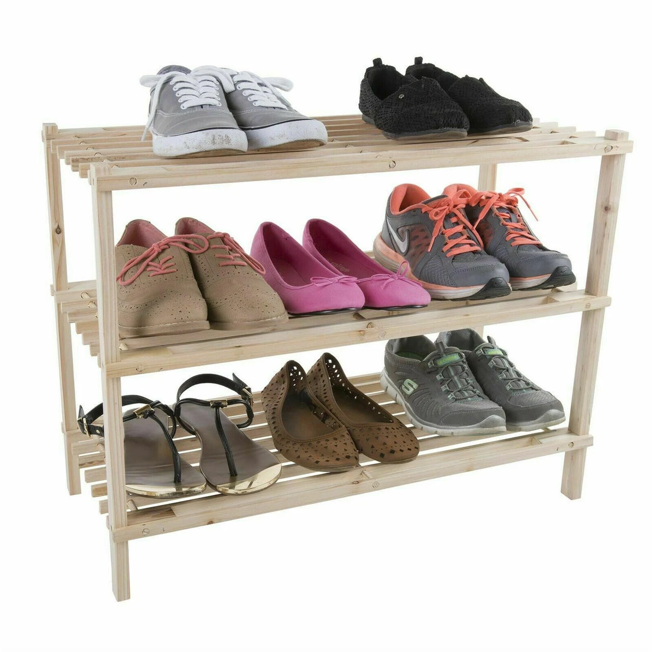 Wooden Shoe Rack Storage Shelf 3 Shelves Hallway Entryway Holds 9 Pairs 3 Wooden Shoe Rack Storage Shelf 3 Shelves Hallway Entryway Holds 9 Pairs